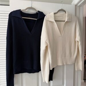 J. Crew V-Neck Sweater Duo in Navy and Cream